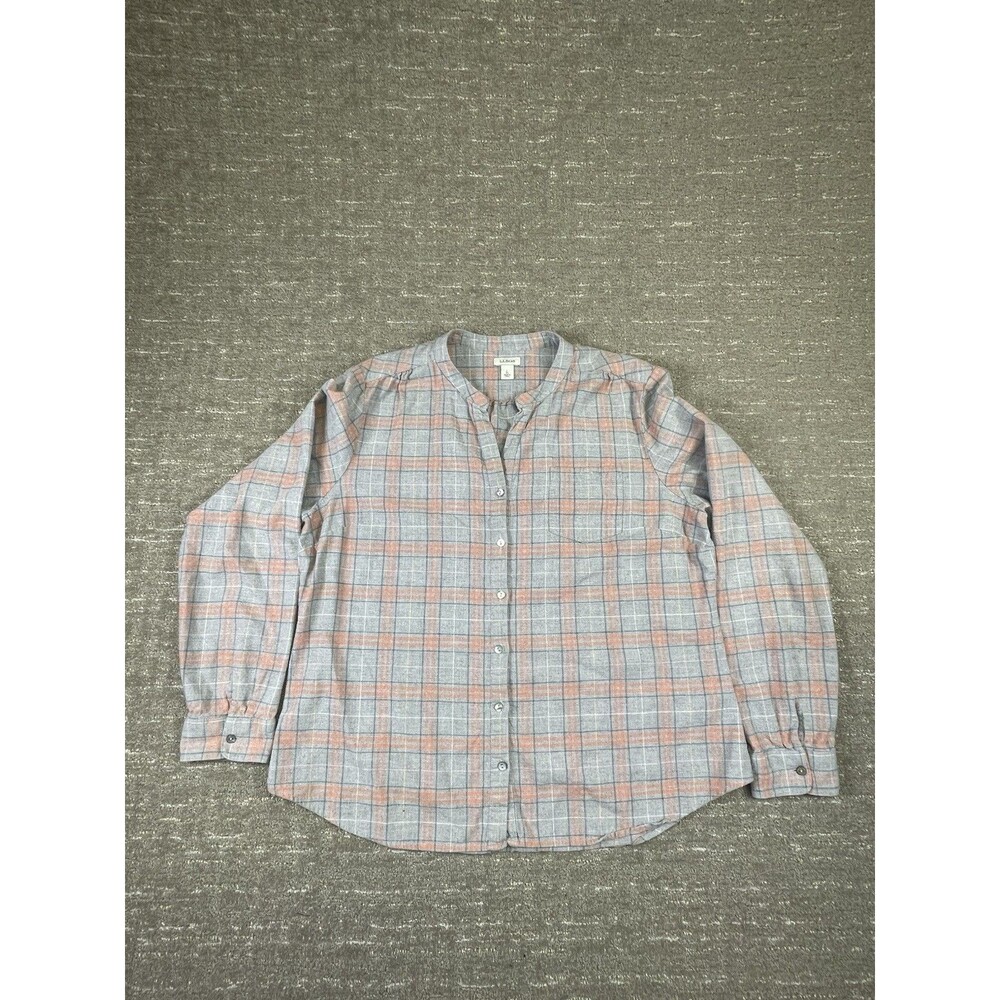 Women’s L.L. Bean L Large Gray Orange Button Down Flannel Shirt